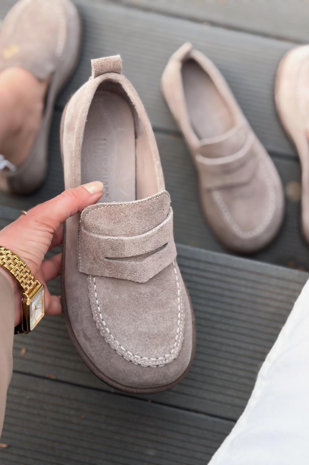 Marion Taupe Genuine Suede Women's Loafers