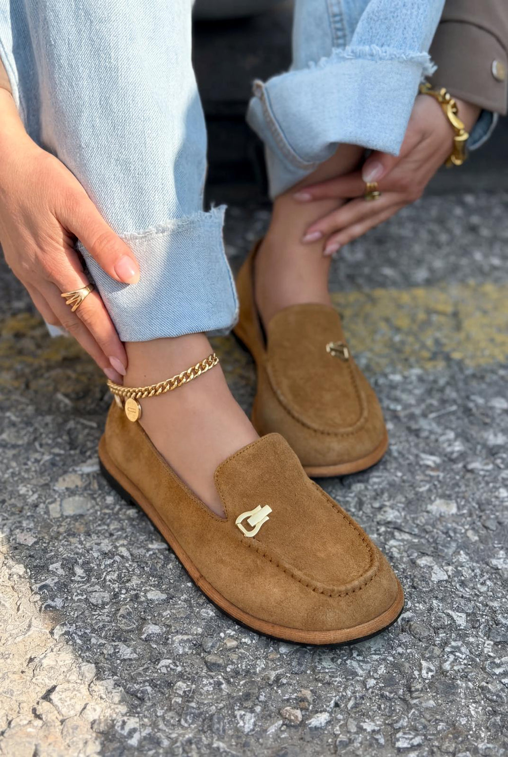 Rasen Tan Genuine Suede Women's Loafers