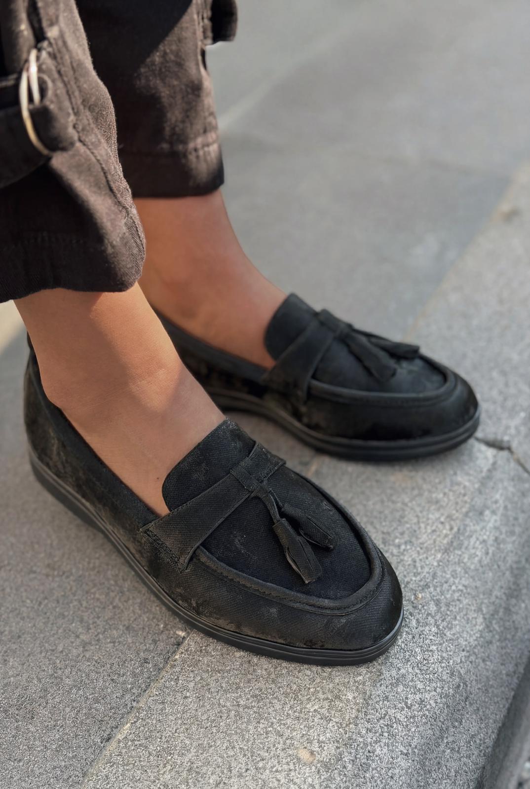 Yorvik Black Satin Women's Loafers