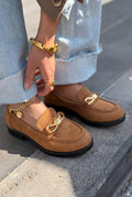 Norel Tan Suede Bow Detail Women's Loafers