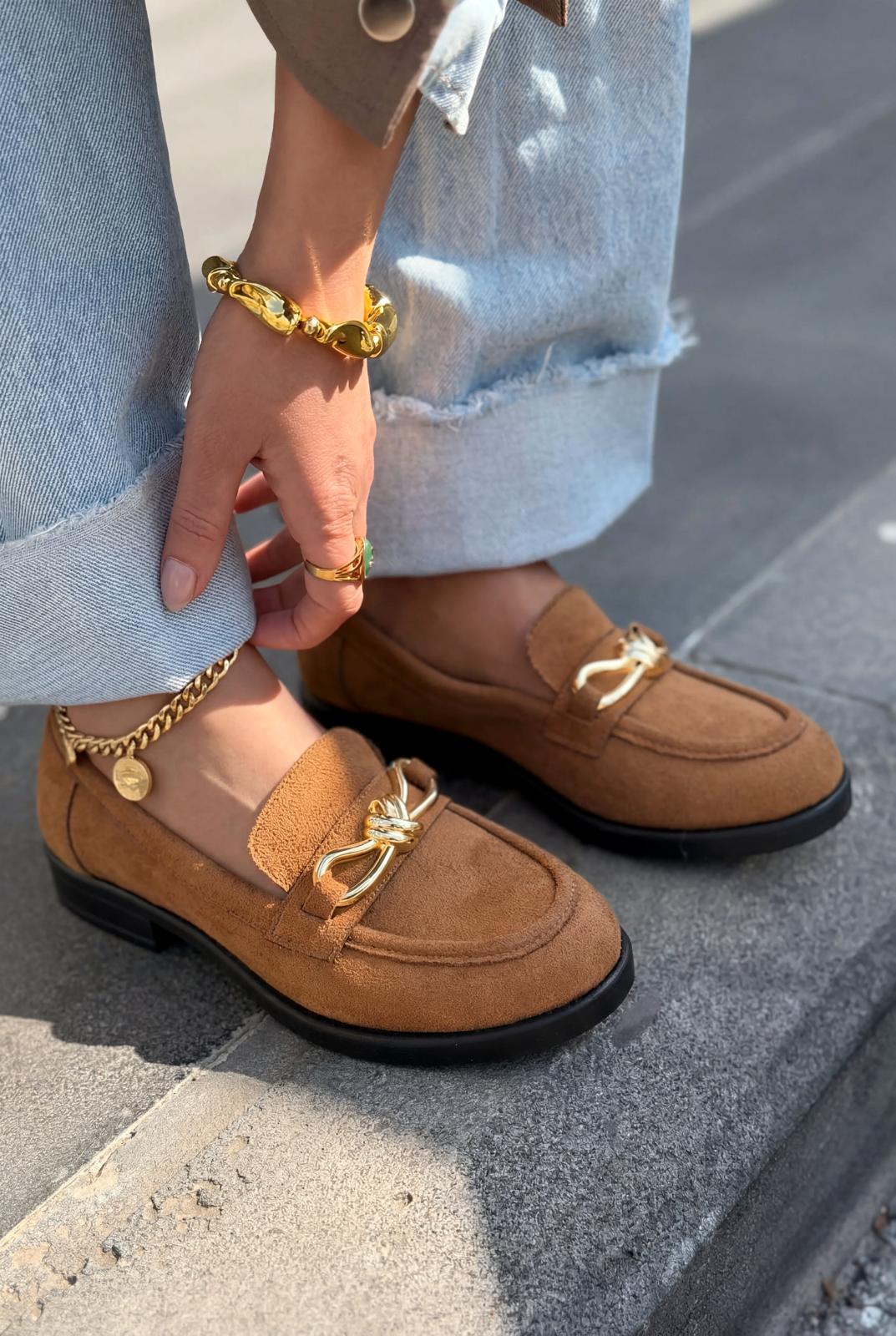 Norel Tan Suede Bow Detail Women's Loafers