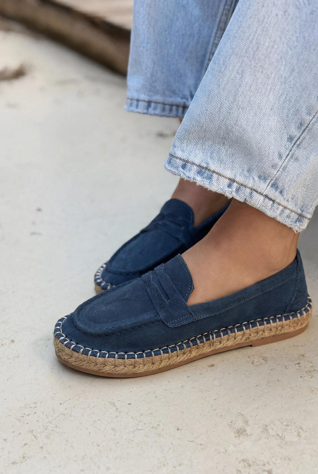 Celure Blue Genuine Suede Women's Espadrille Loafers
