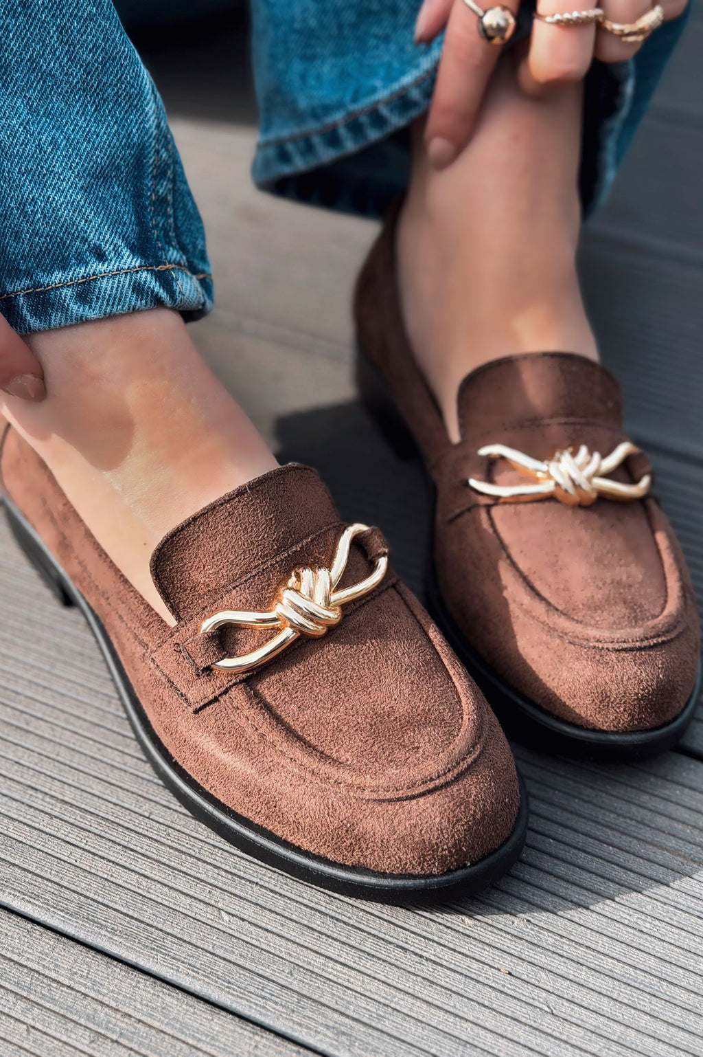 Norel Dark Brown Suede Bow Detail Women's Loafers