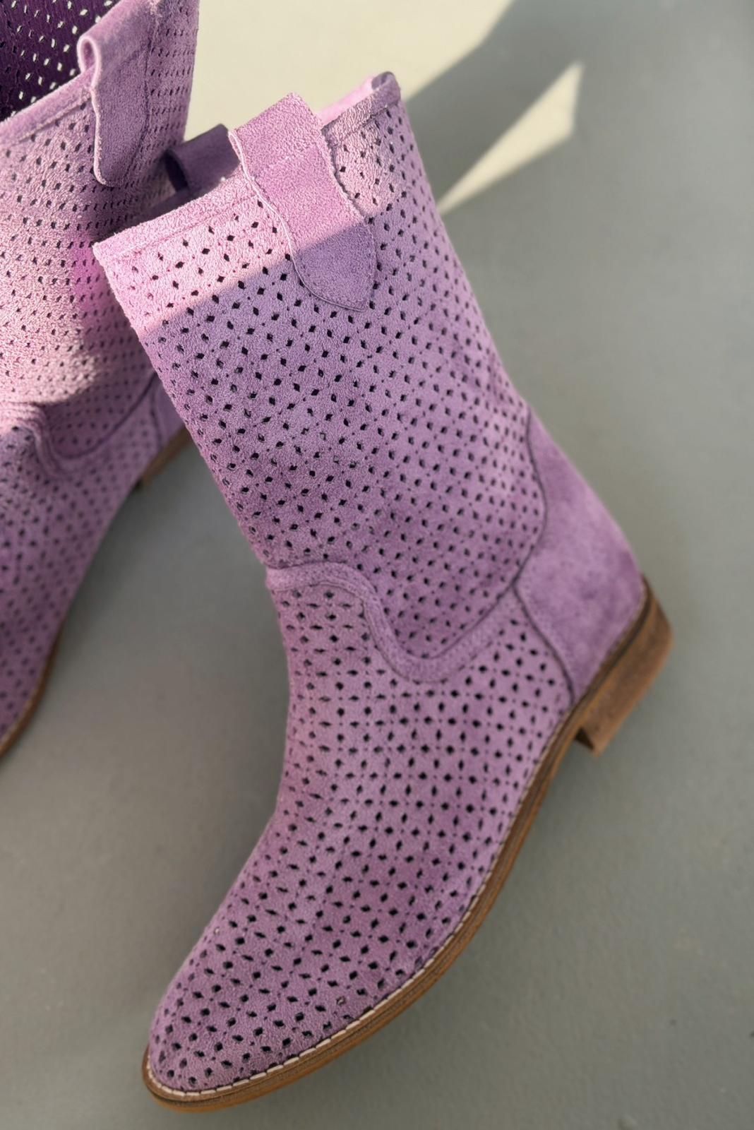 Meror Women's Perforated Summer Boots Lilac Suede