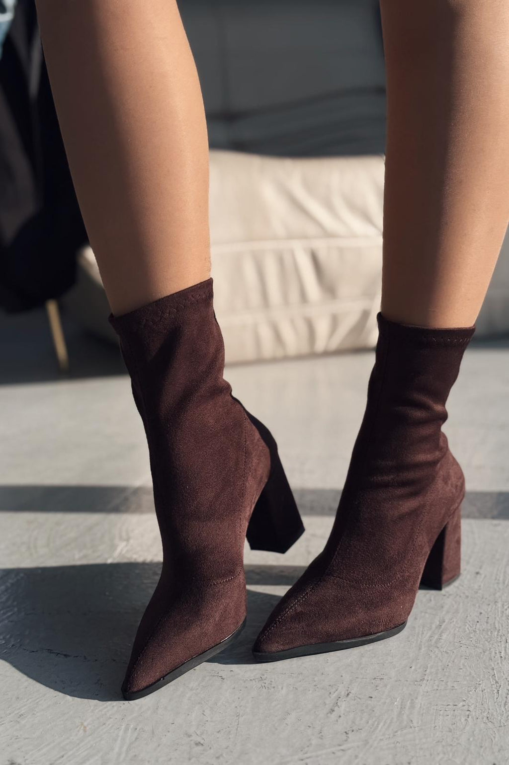 Ardews Suede Pumps Sock Boots Dark Brown