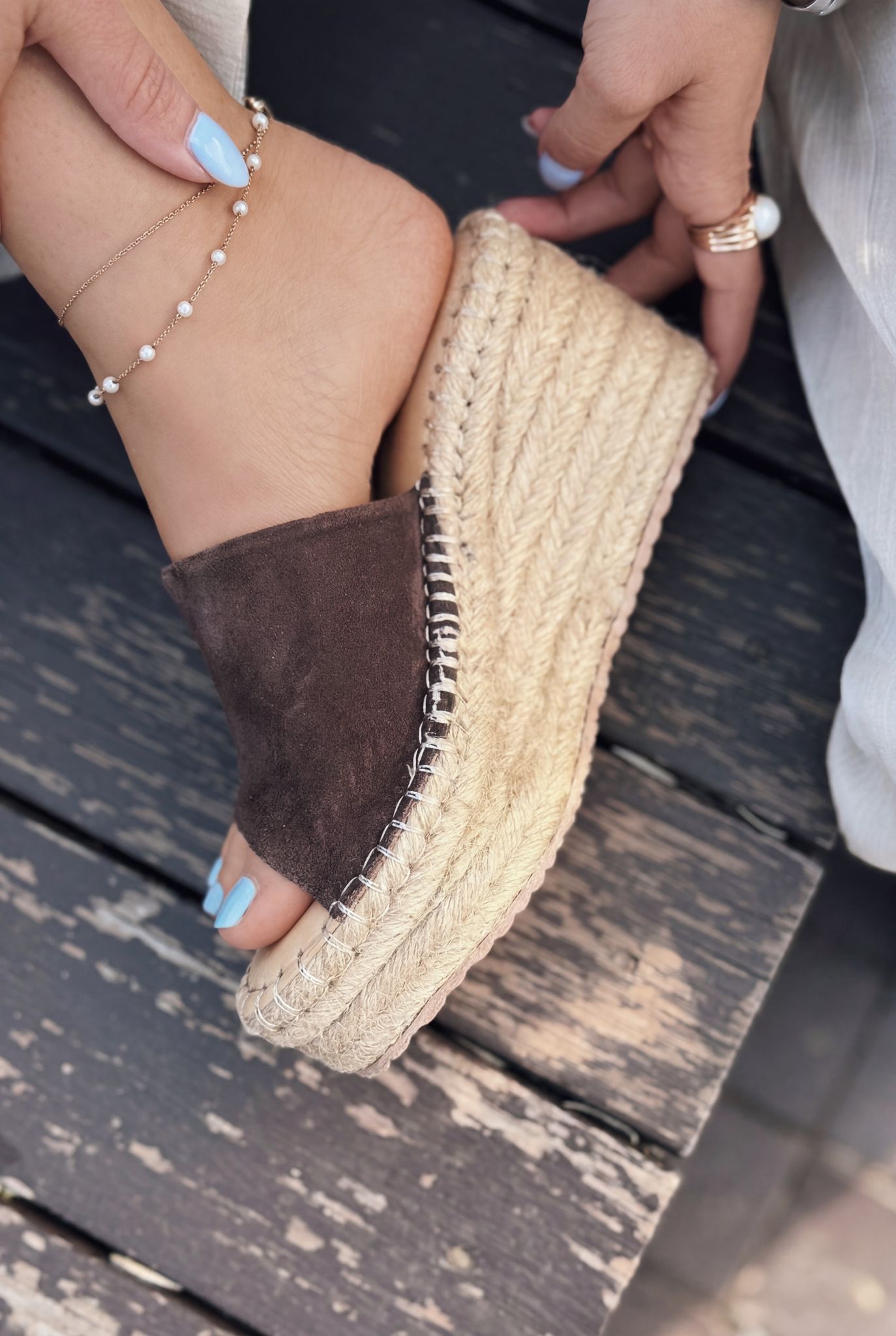 Lorver Light Brown Genuine Suede Women's Wedge Heel Mules