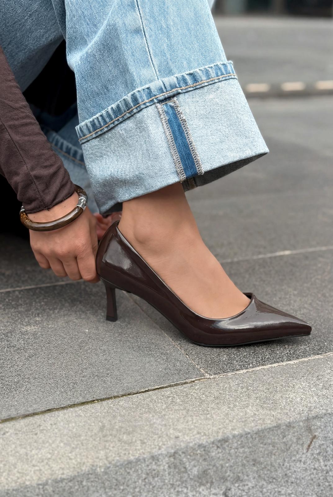 Delvion Light Brown Patent Faux Leather Women's Stiletto