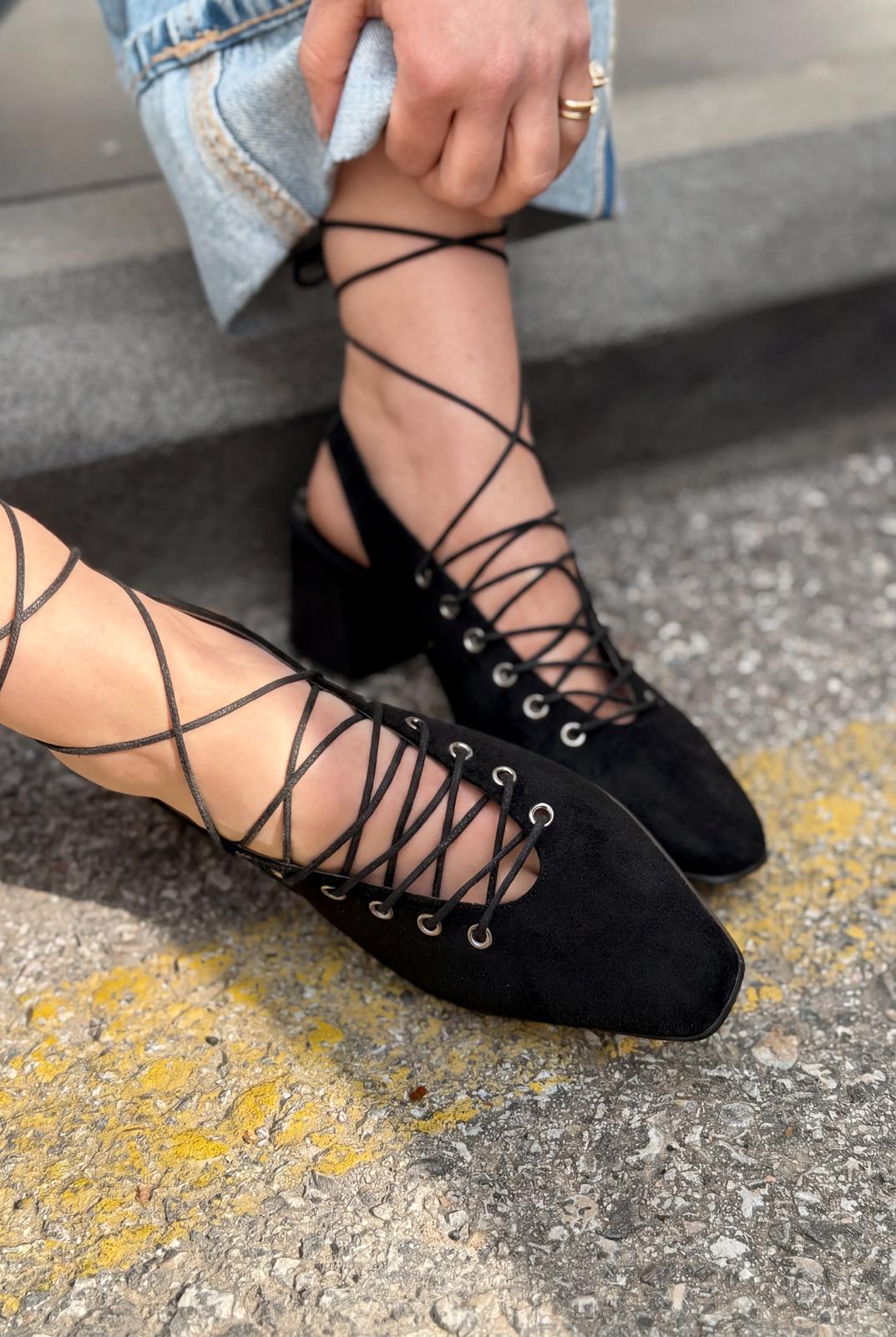 Yorella Black Suede Women's Pumps