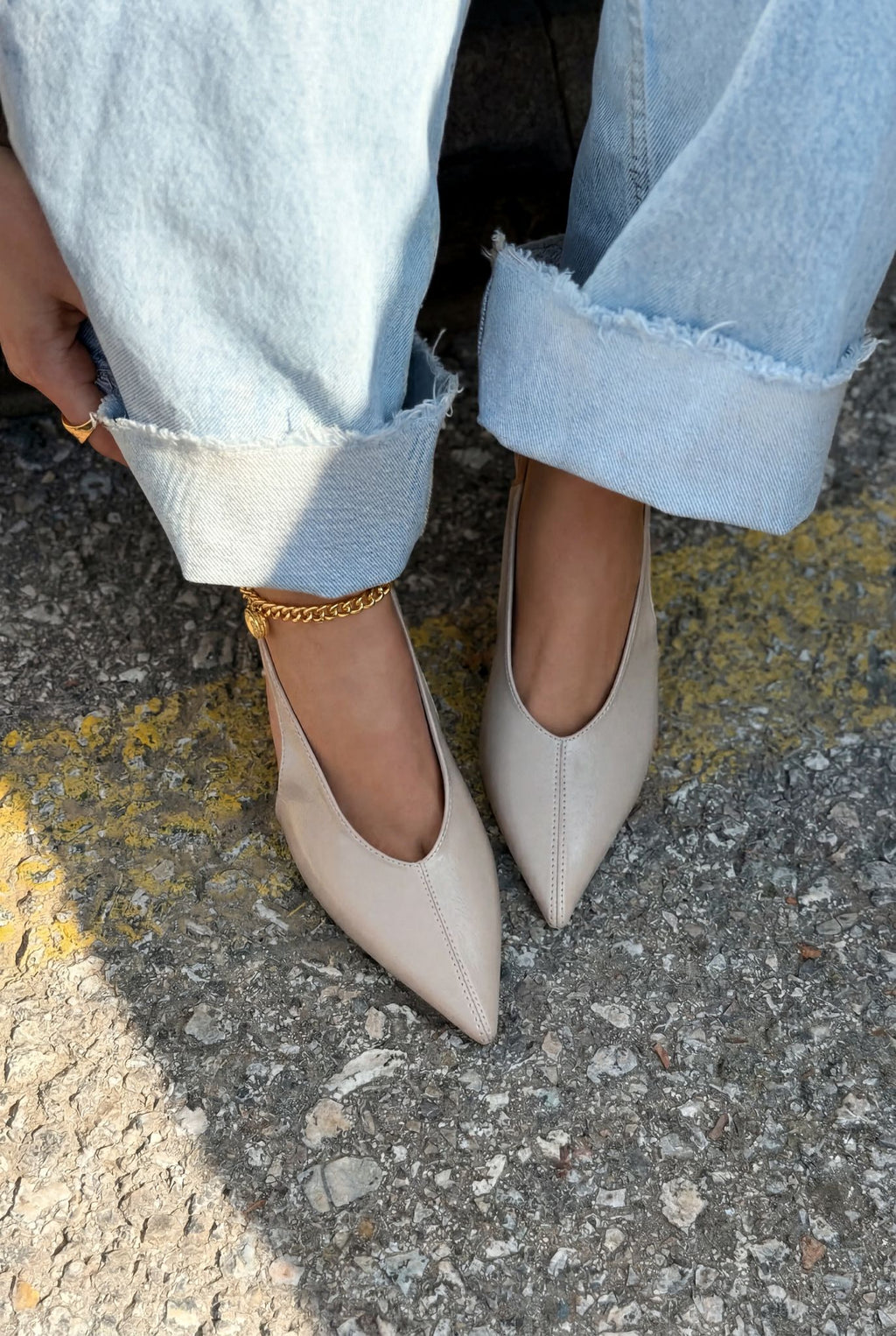 Navore Beige Crinkled Faux Leather Women's Stilettos