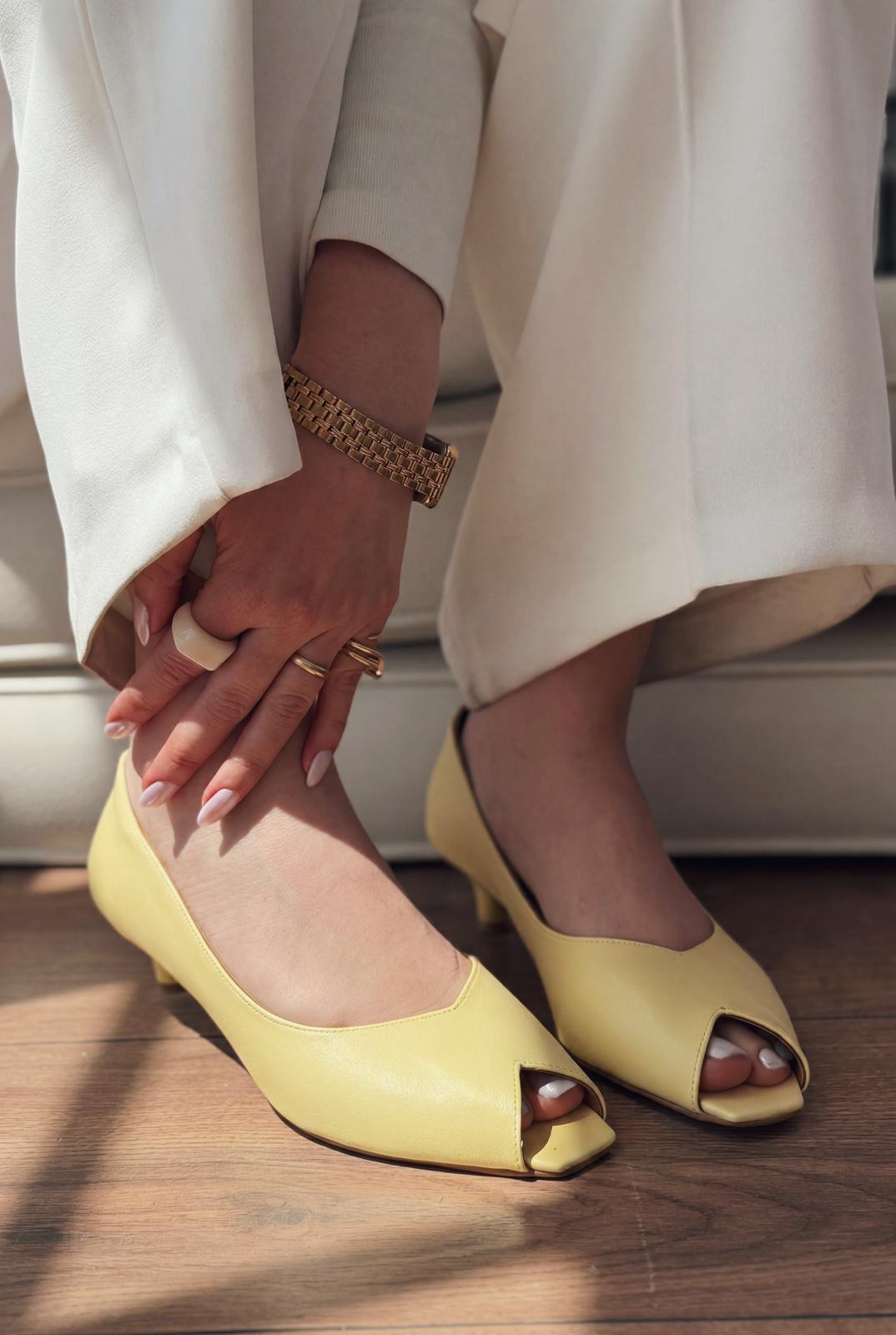 Norvion Yellow Genuine Leather Faux Leather Women's Pumps