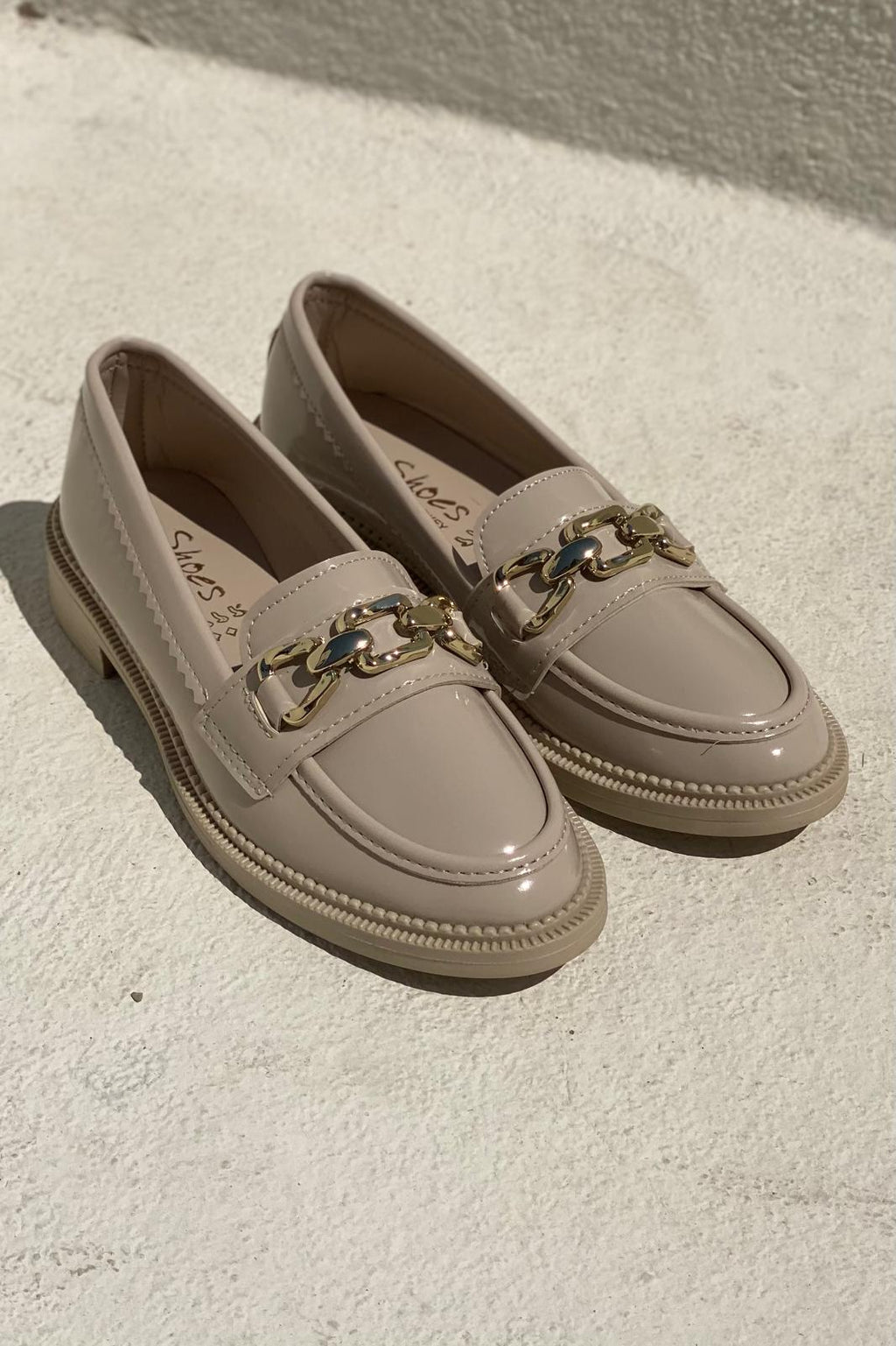 Kasto Beige Patent Faux Leather Women's Loafers
