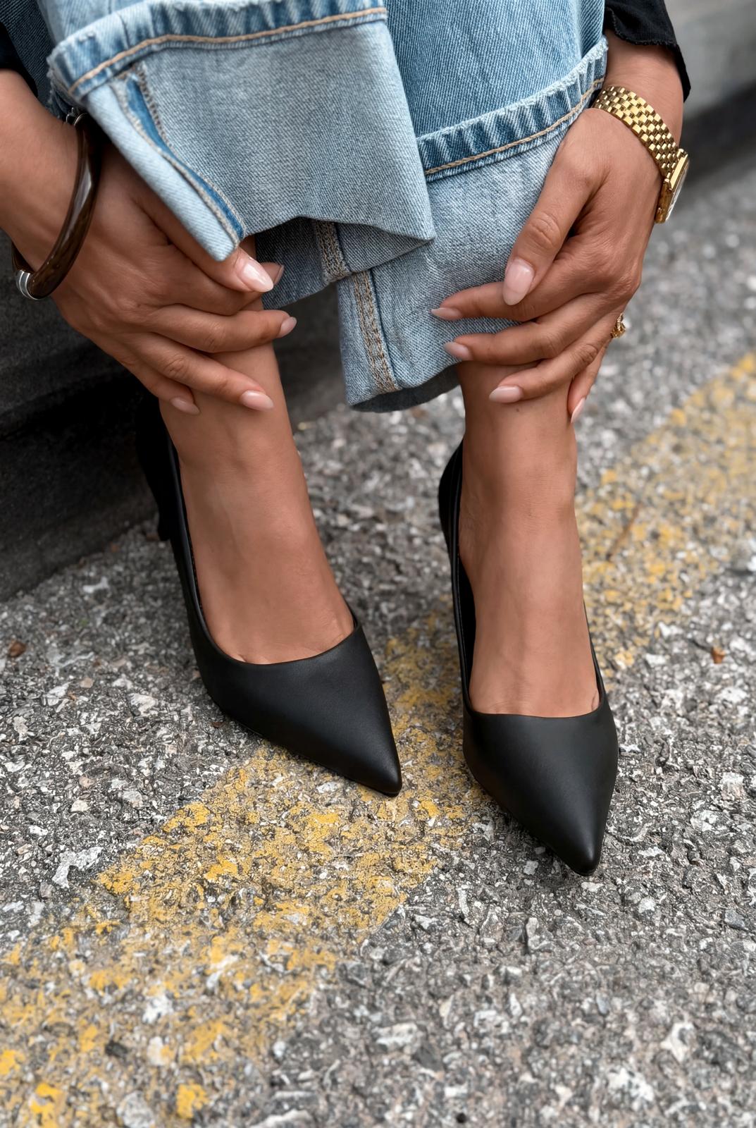 Delvion Black Faux Leather Stilettos