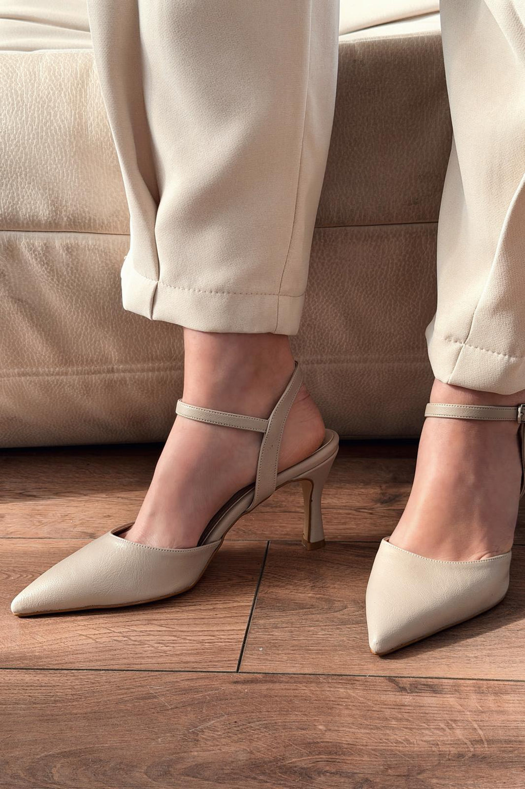 Beloria Beige Faux Leather Women's Stilettos