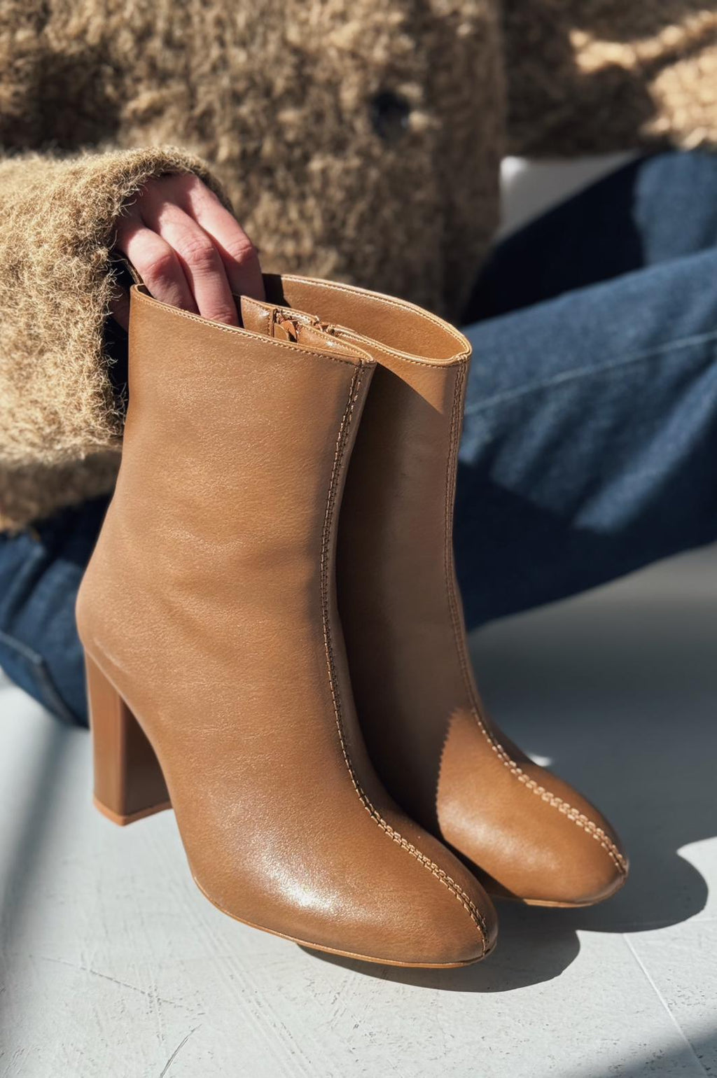 Sionsa Camel Faux Leather High Heel Boots