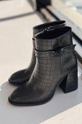 Oxsend Black Faux Leather Patterned Pumps Boots