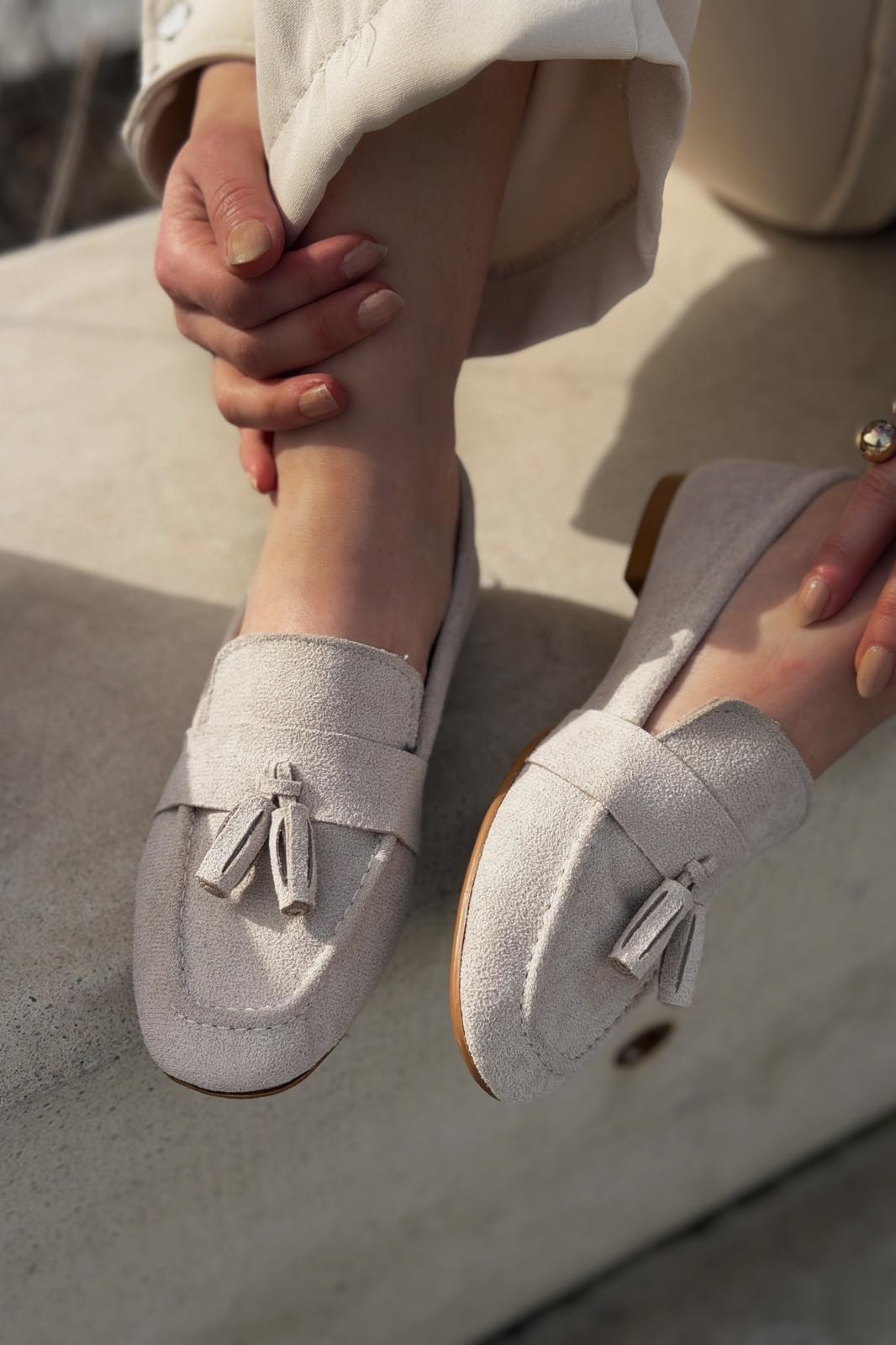Olena Beige Suede Women's Loafers