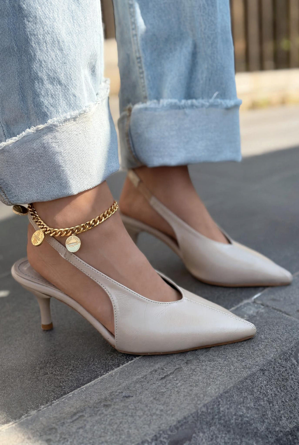 Navore Beige Crinkled Faux Leather Women's Stilettos