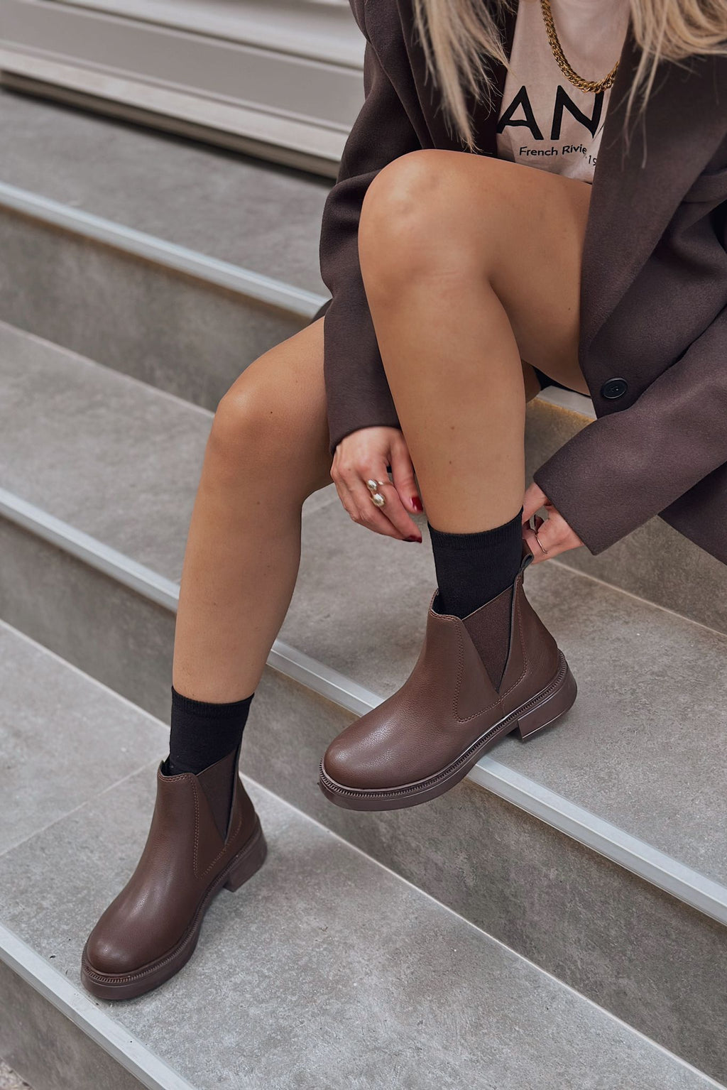 Molija Dark Brown Faux Leather Chunky Sole Women's Boots