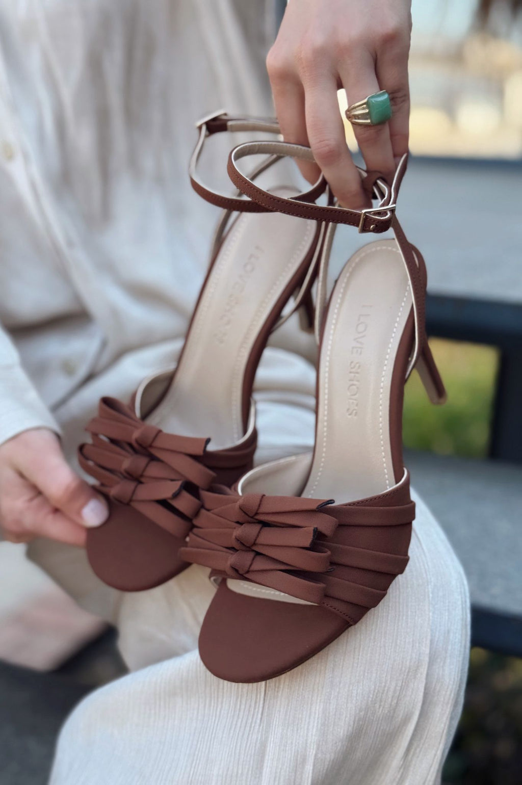 Yanoxse Brown Satin Bow Detail Women's Pumps