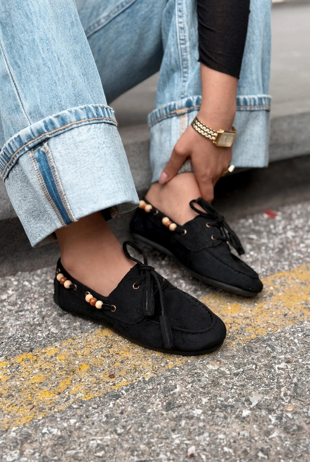 Brion Black Suede Women's Oxford Shoes