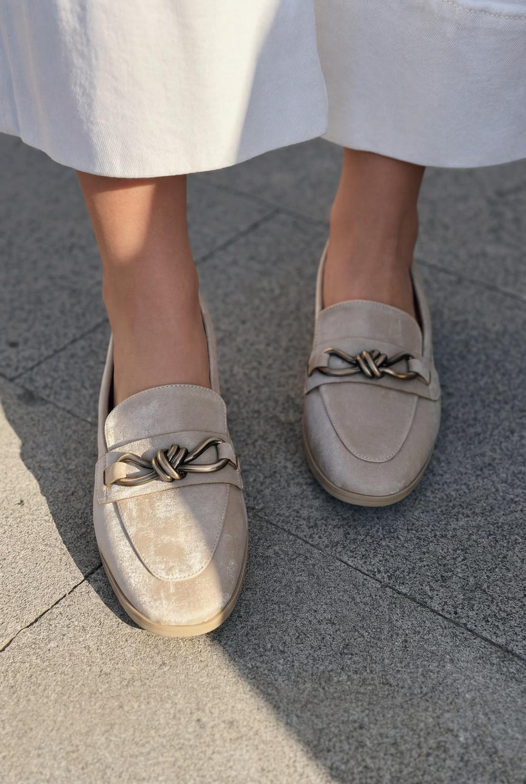 Kastora Beige Satin Women's Loafers
