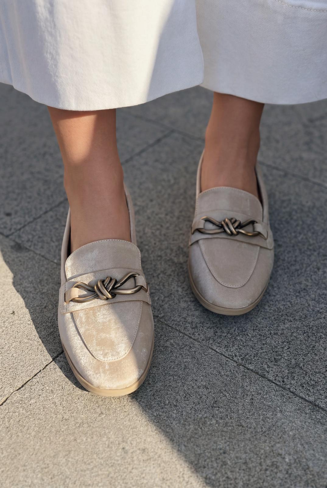 Kastora Beige Satin Women's Loafers