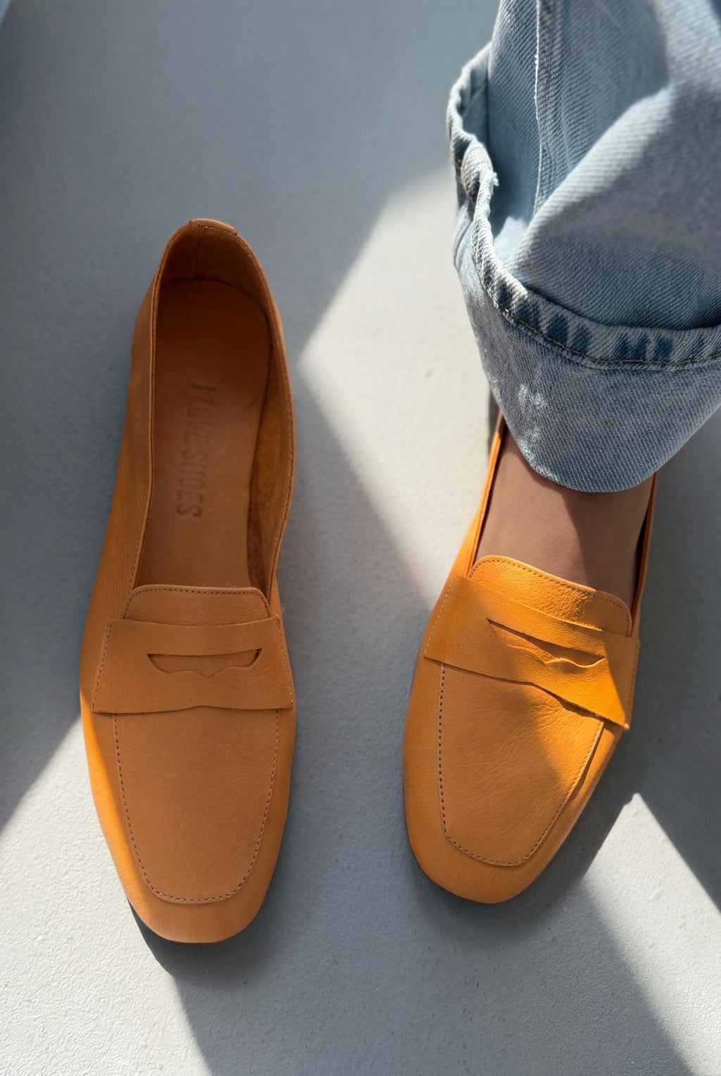 Melniel Orange Genuine Leather Women's Loafers