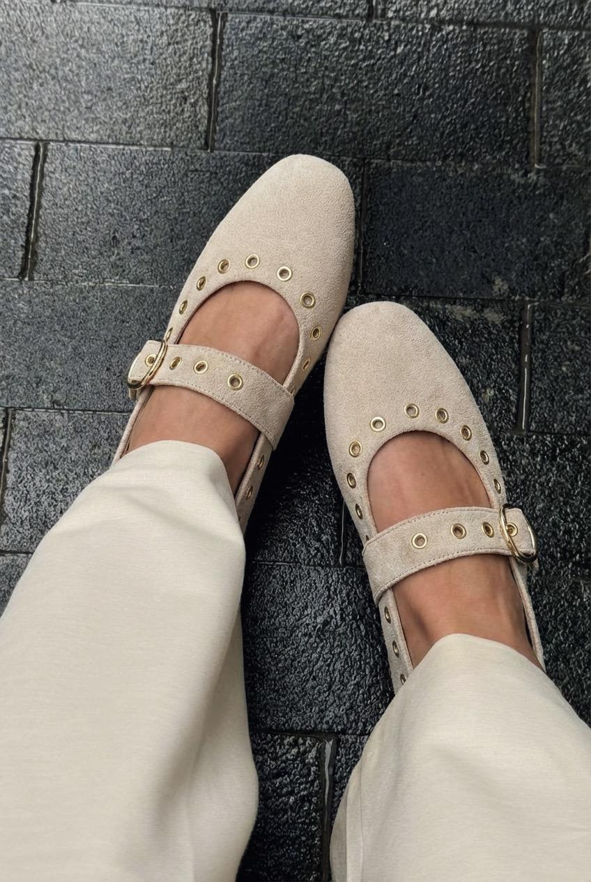 Dorin Beige Suede Studded Women's Flats