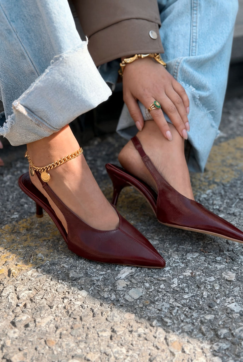 Navore Burgundy Crinkled Faux Leather Women's Stilettos