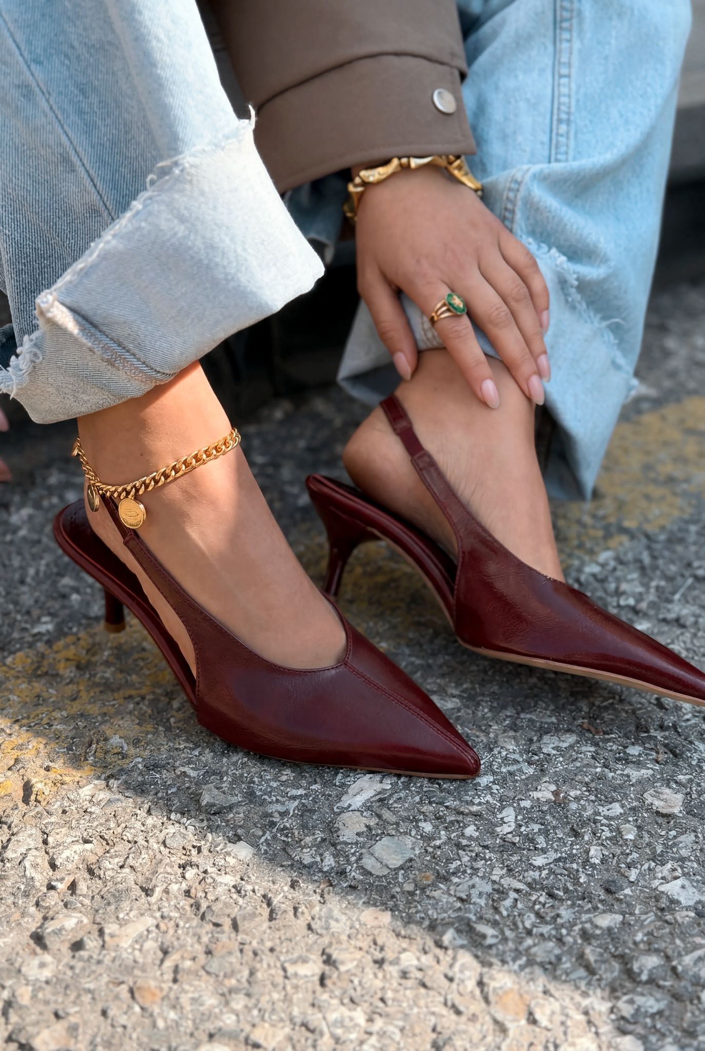 Navore Burgundy Crinkled Faux Leather Women's Stilettos