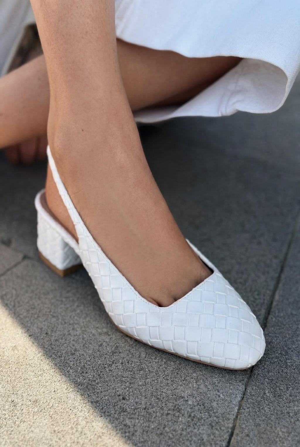 Solen White Faux Leather Woven Detail Women's Mary Jane