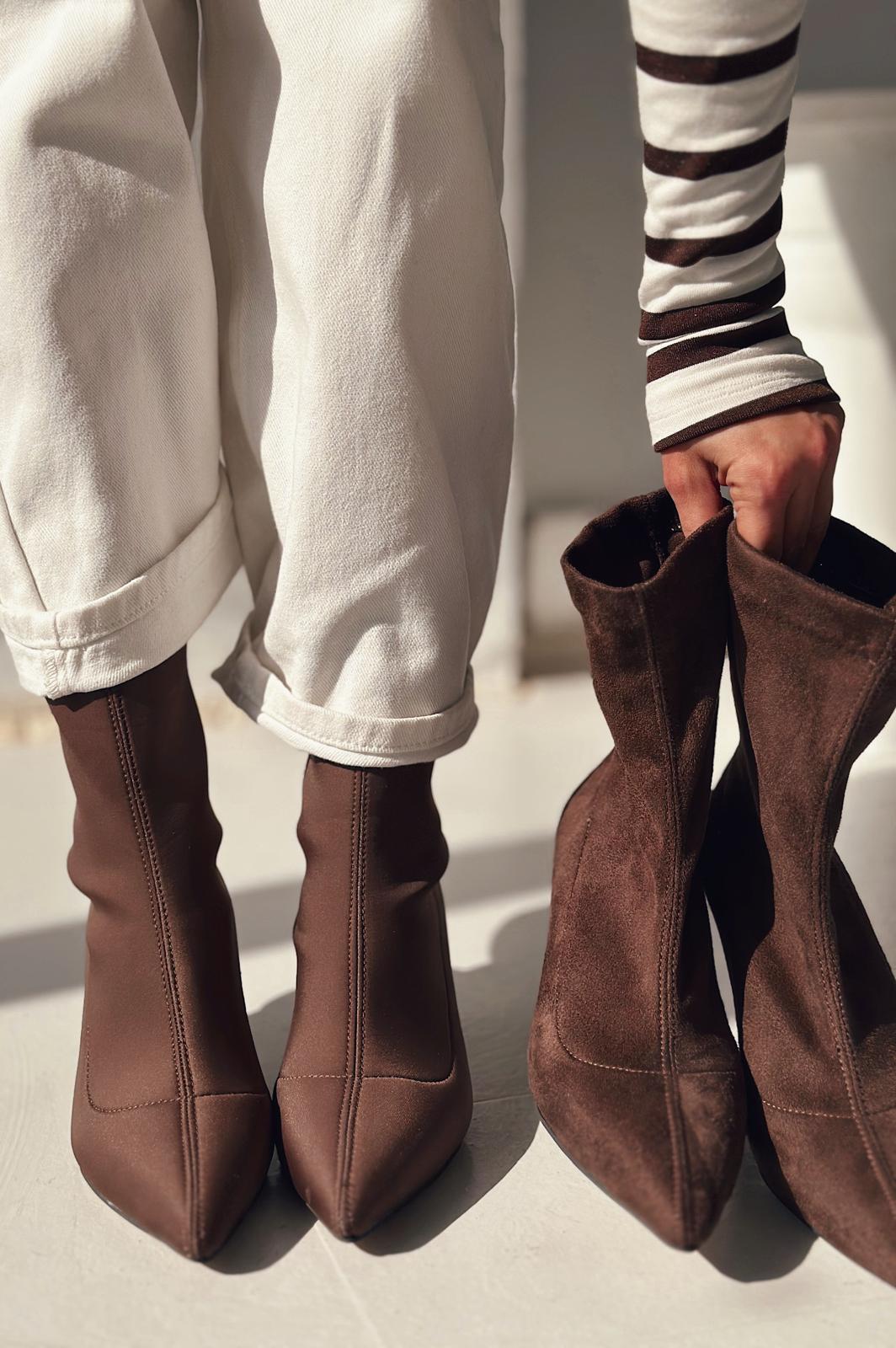 Loravo Acı Kahve Sock Thin Heel Boots