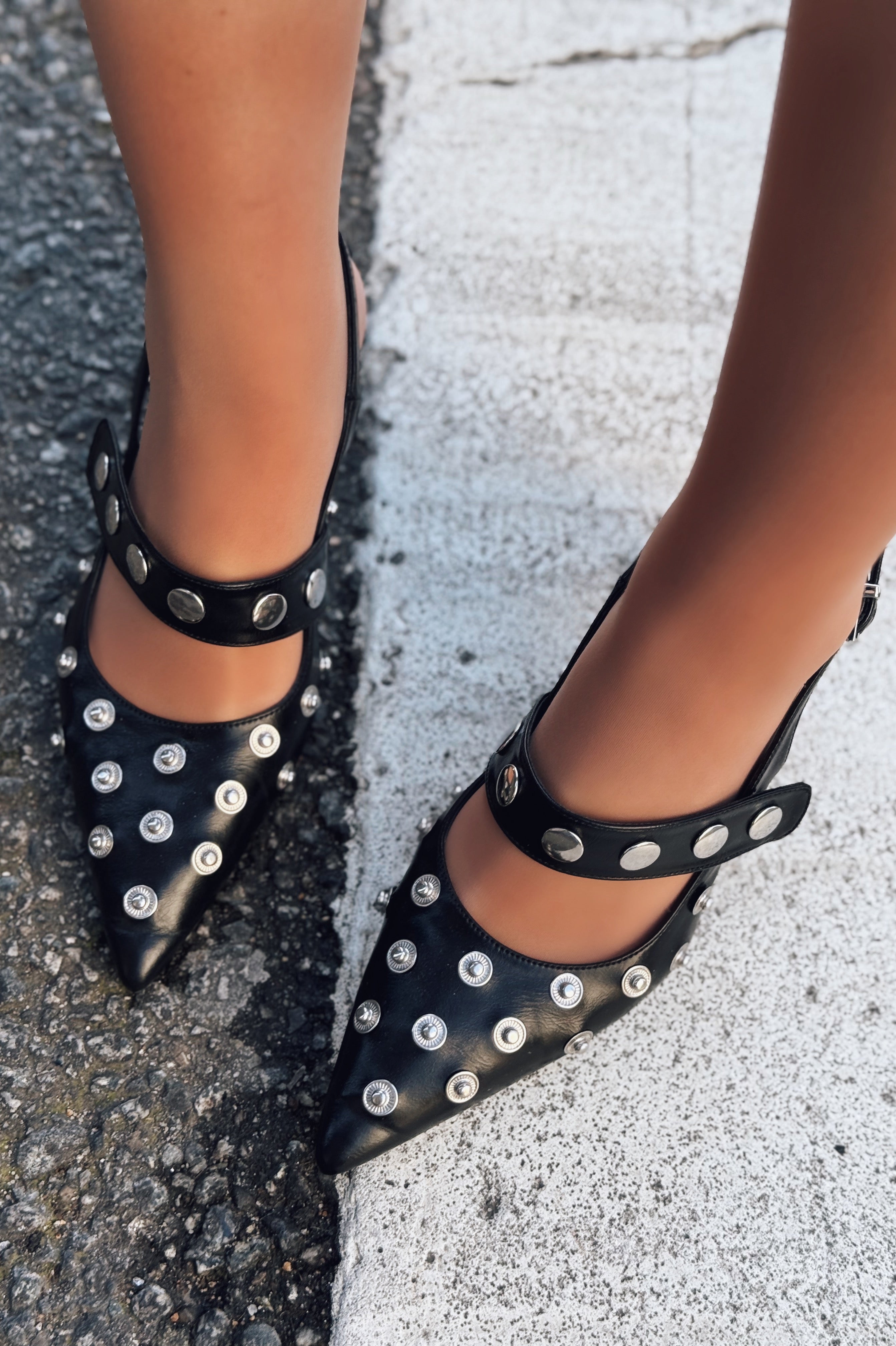 Selorin Black Faux Leather Studded Stiletto