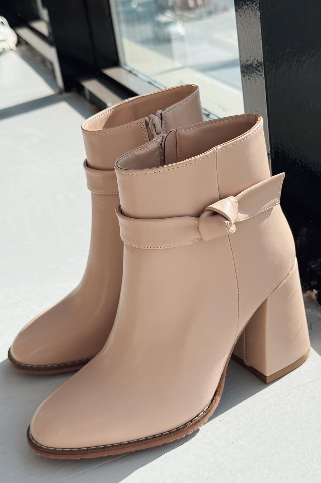 Oxsend Nude Faux Leather Bow Detail Pumps Boots