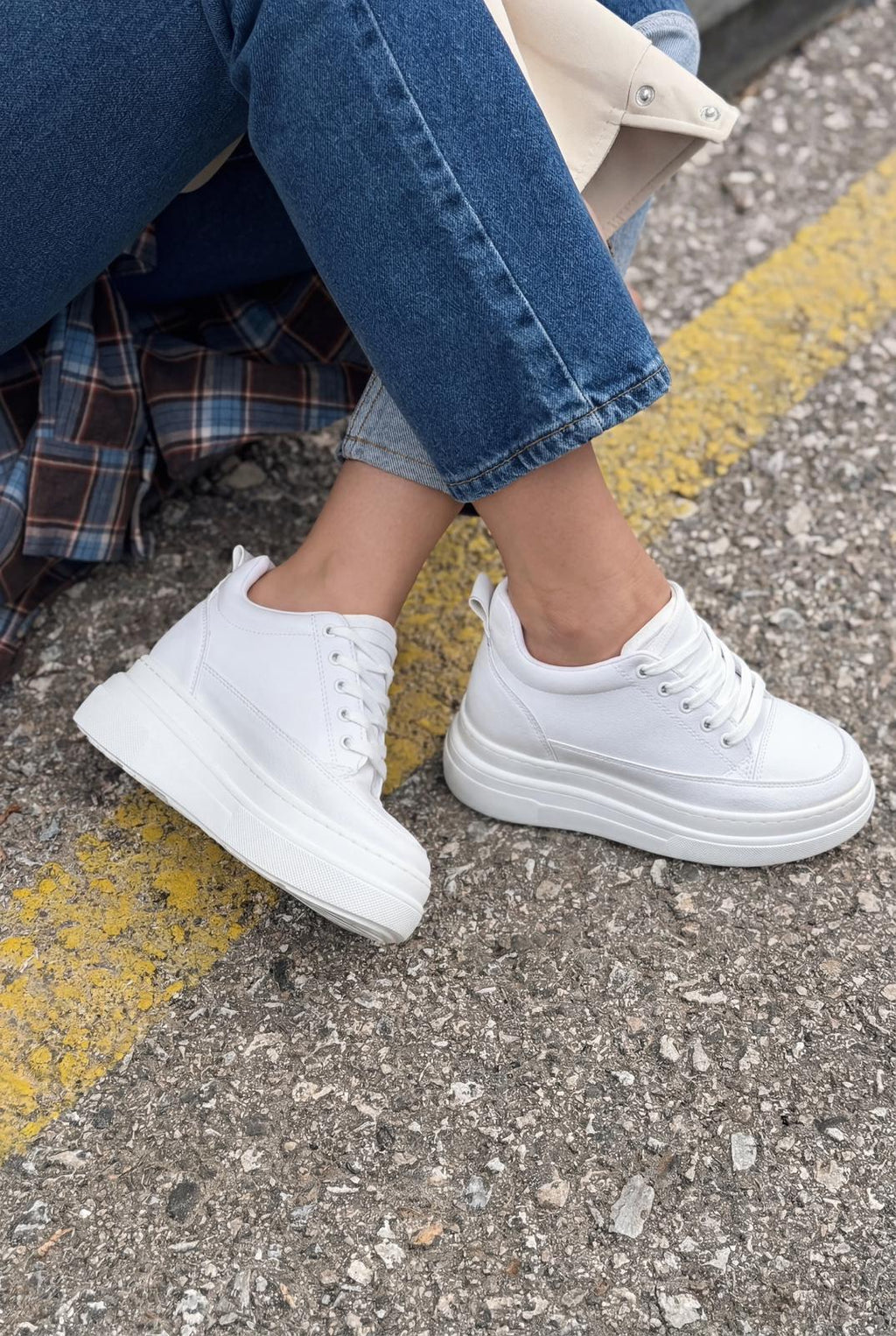 Korin White Faux Leather Women's Hidden Wedge Sneakers