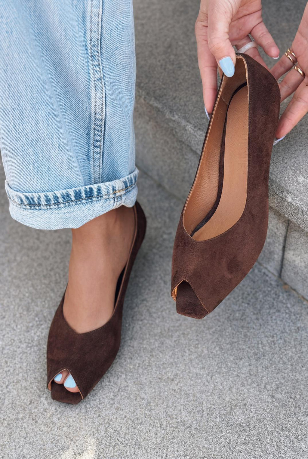 Norvion Light Brown Suede Genuine Leather Women's Pumps