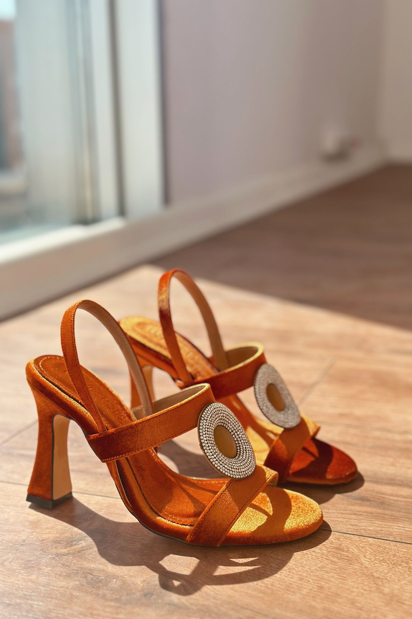 Poved Orange Velvet Women's Pumps