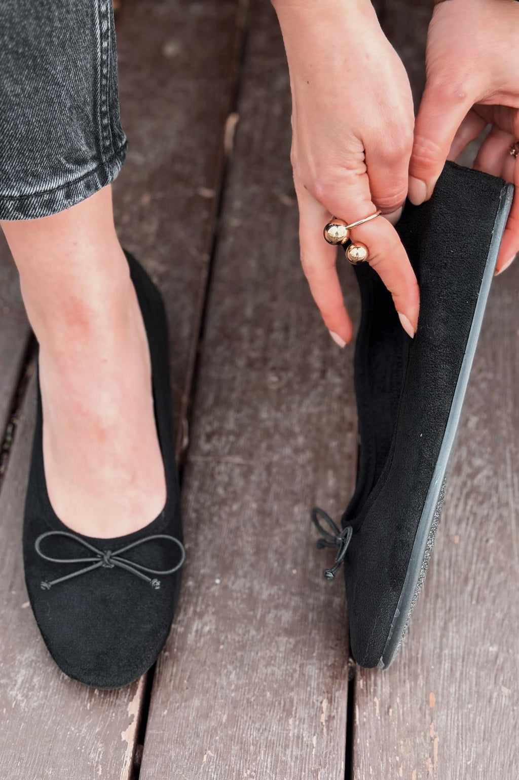 Stellor Black Suede Women's Wedge Heel Flats