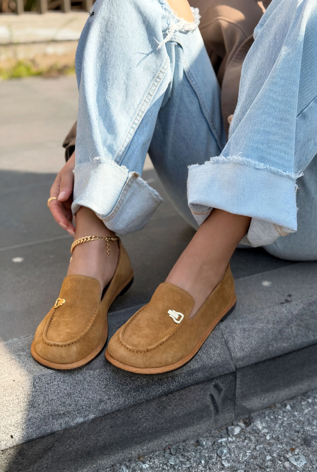 Rasen Tan Genuine Suede Women's Loafers