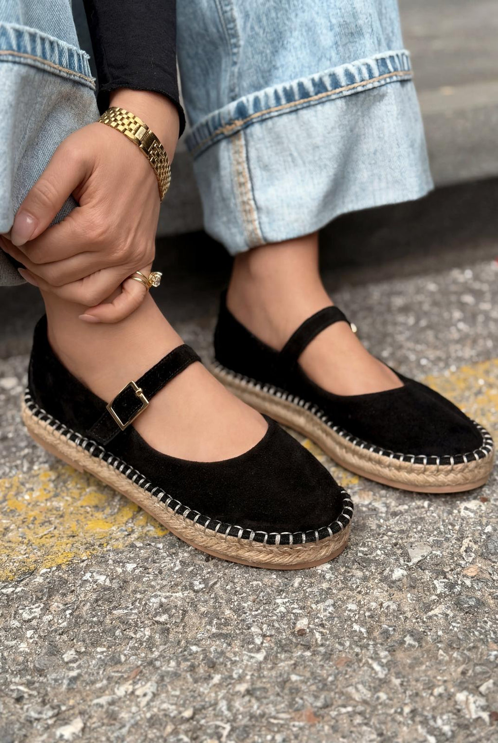 Marena Black Genuine Suede Women's Espadrille