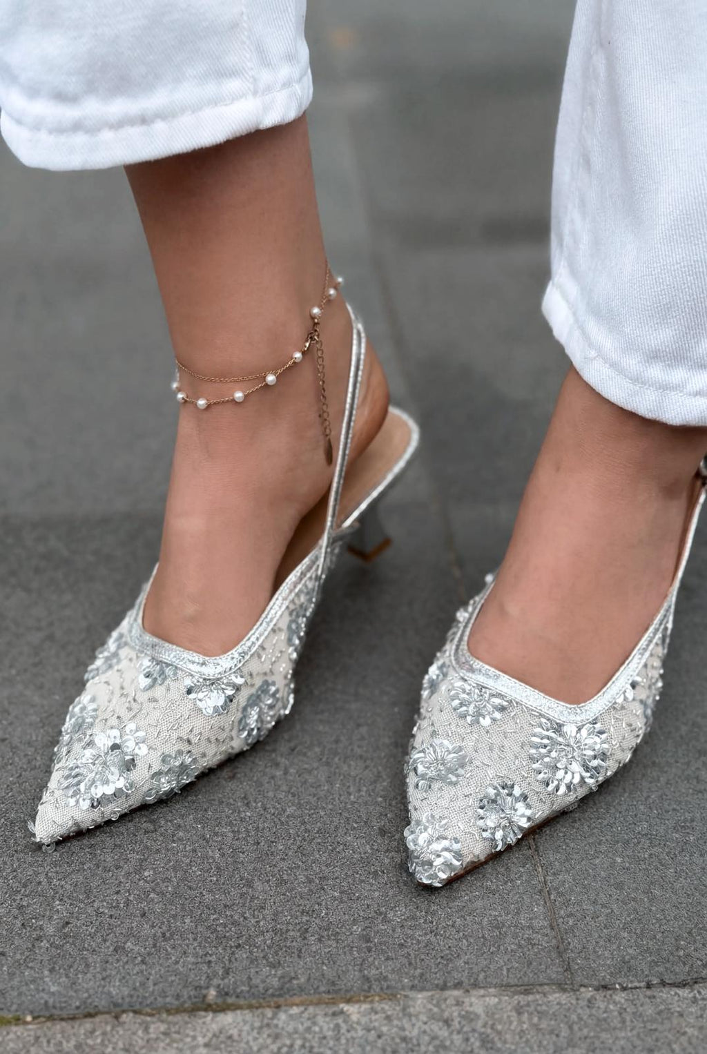 Serona Silver Embroidered Women's Stilettos