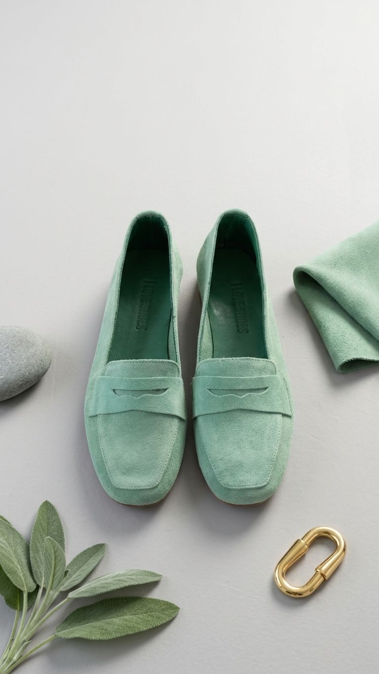 Melniel Green Genuine Suede Women's Loafers