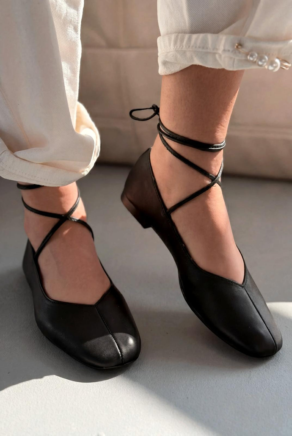 Morven Black Genuine Leather Women's Flats