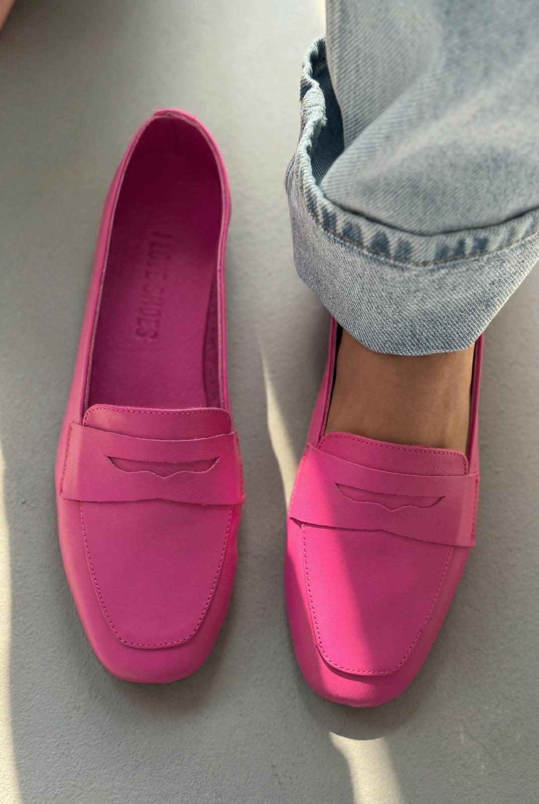 Melniel Fuchsia Genuine Leather Women's Loafers