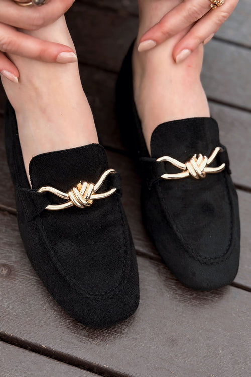 Avelis Black Suede Bow Detail Women's Loafers