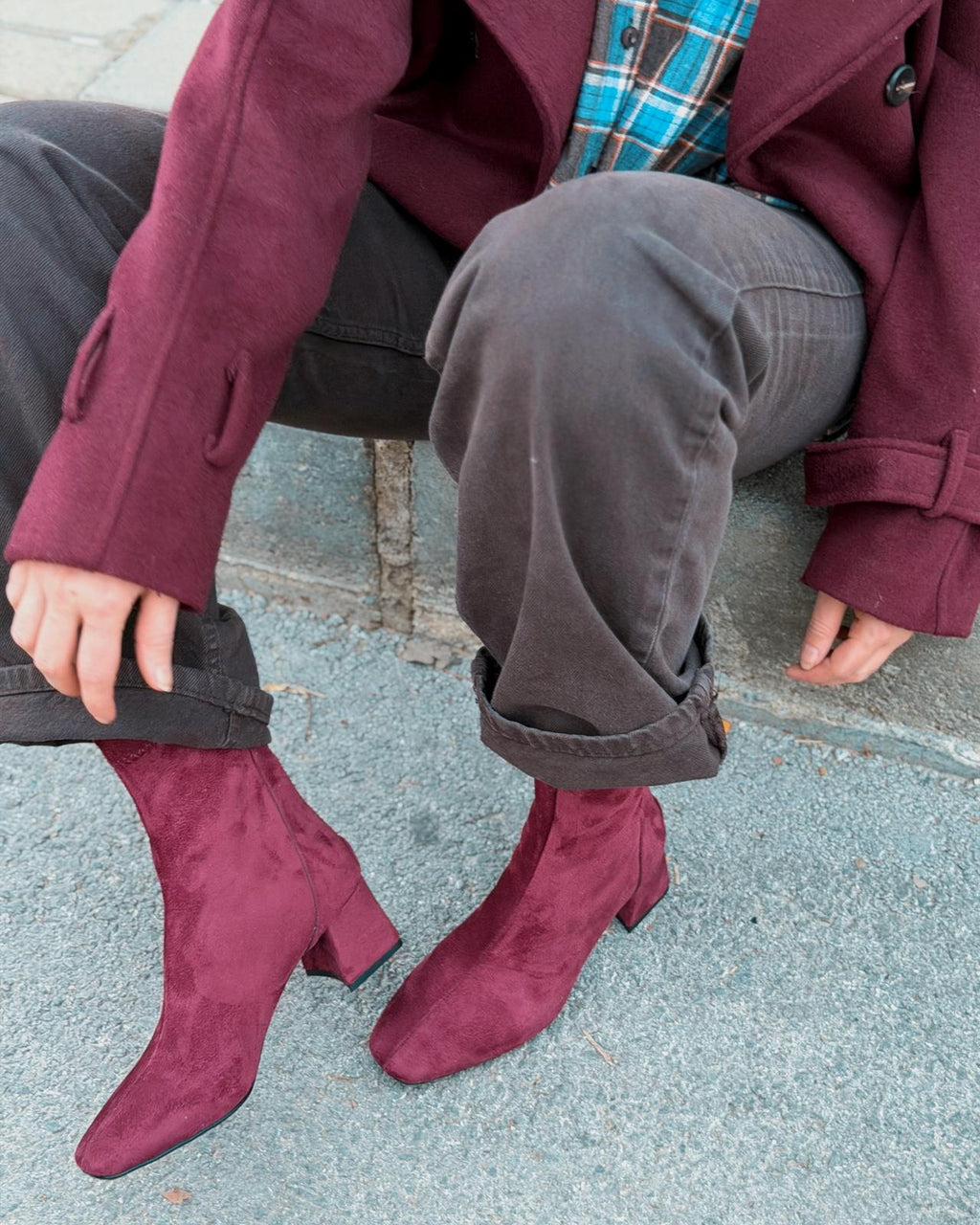 Jornel Women's Pumps Stretch Boots Burgundy Suede
