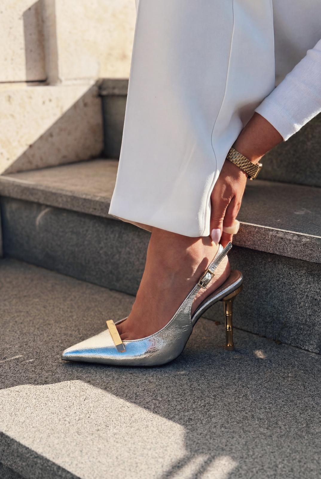 Norloven Silver Patent Faux Leather Women's Stilettos