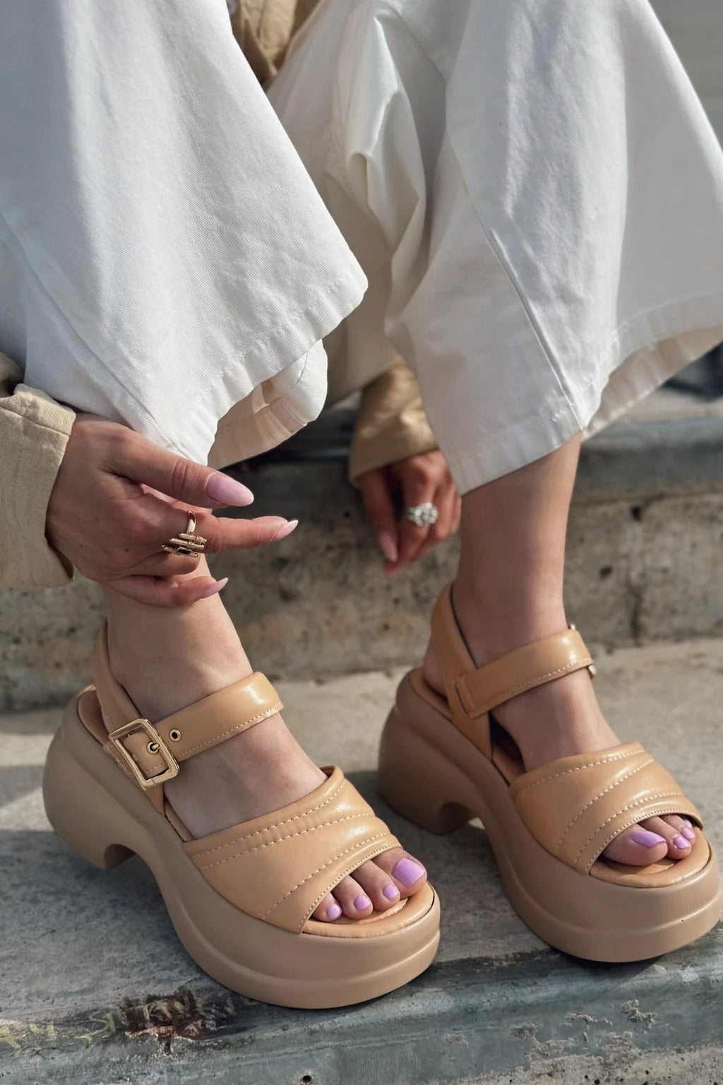 Pofins Nude Faux Leather Women's Sandals