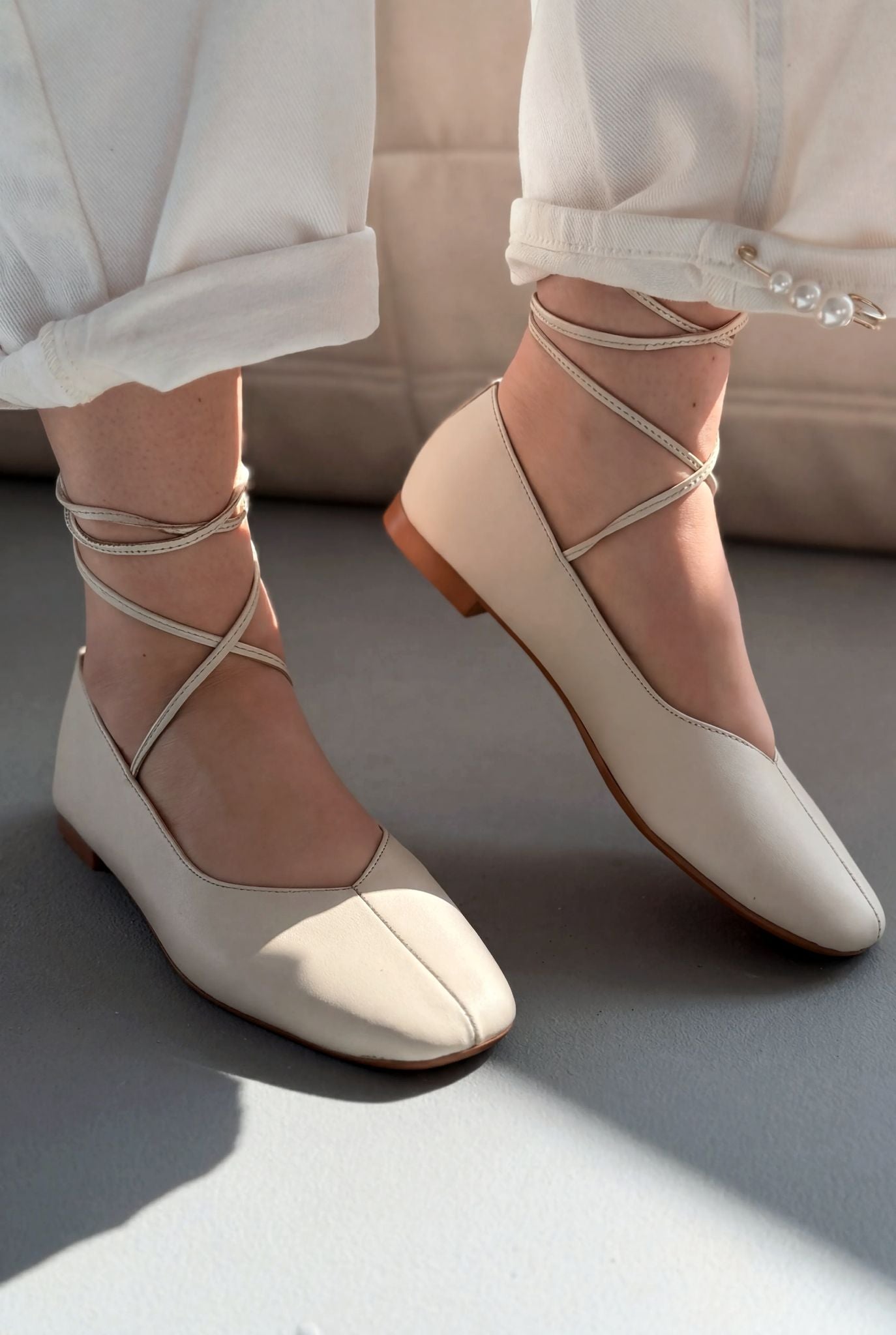 Morven Beige Genuine Leather Women's Flats