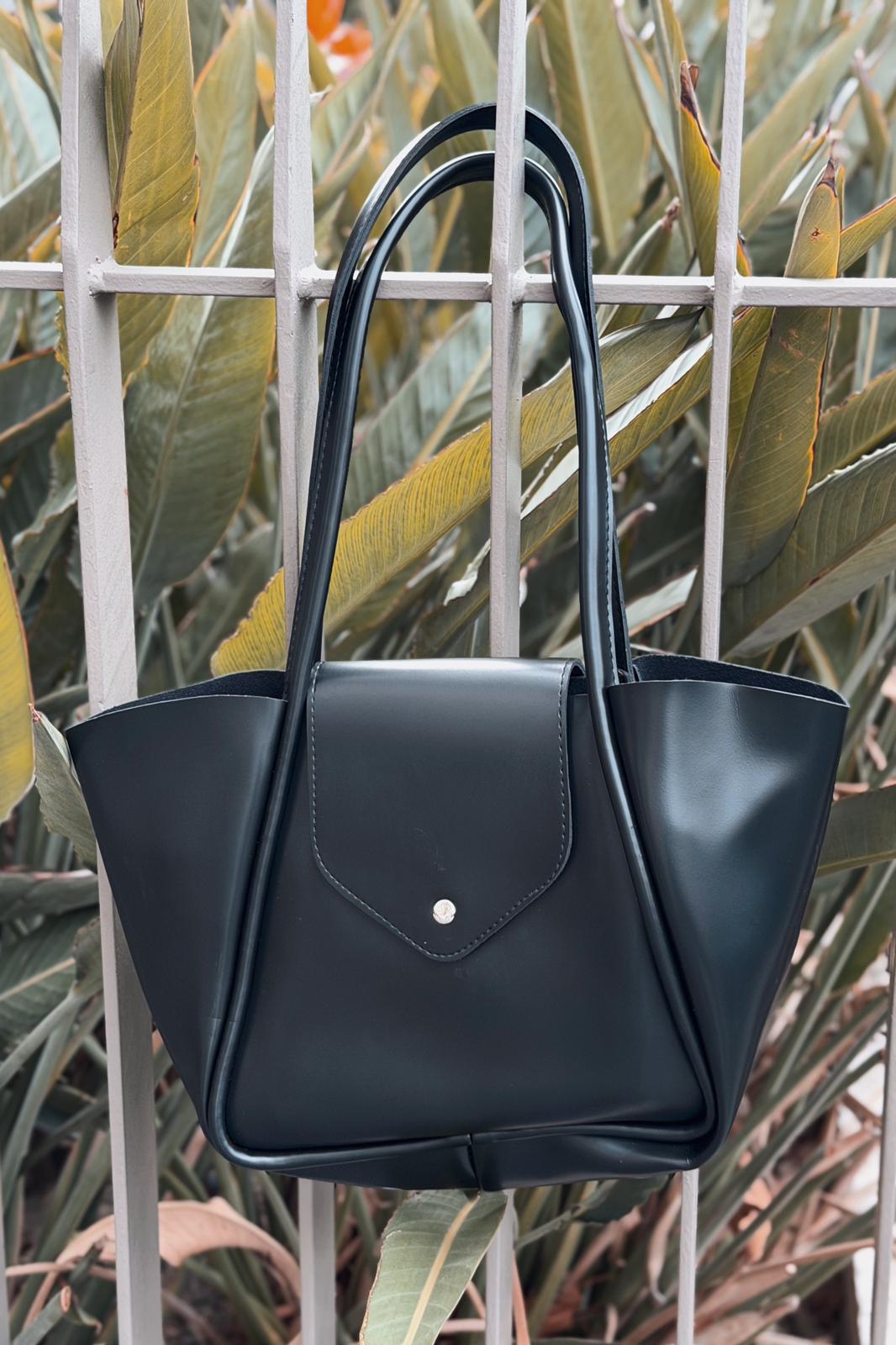 Jolin Black Faux Leather Shoulder Bag with Makeup Pouch